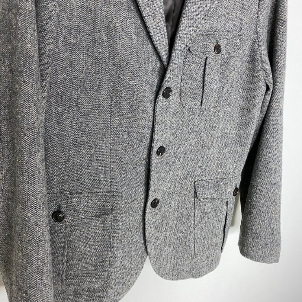 Gap Tweed Donegal Blazer Sport Coat Jacket Dusty Grey Utility Mens 40R Military - Picture 2 of 7